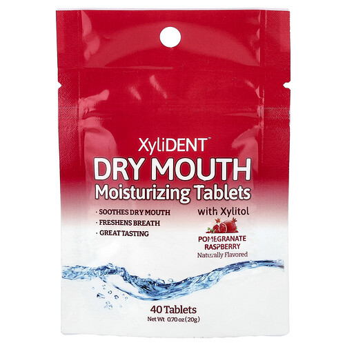 XyliDENT, Dry Mouth Moisturizing Tablets with Xylitol, Pomegranate Raspberry , 40 Tablets, 0.70 oz (20 g)