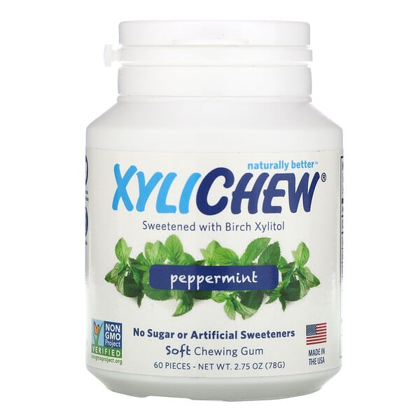 Xylichew, Sweetened with Birch Xylitol, Peppermint, 60 Pieces, 2.75 oz