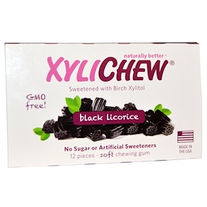 Купить Xylichew Gum, Жевательная резинка с черной лакрицей, подслащенная березовым ксилитолом, 12 штук  на IHerb