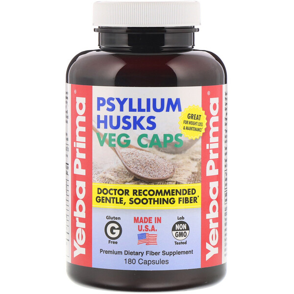 Yerba Prima, オオバコの殻 ベジカプセル, 625 mg, カプセル 180粒