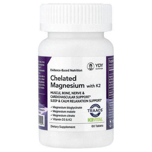 YDY, Chelated Magnesium with K2, chelatiertes Magnesium mit K2, 60 Tabletten