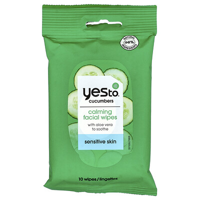 Yes To, Calming Facial Wipes, Sensitive Skin, Cucumbers , 10 Wipes