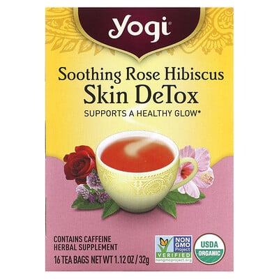 Yogi Tea Skin DeTox, успокаивающий чай с розой и гибискусом, 16чайных пакетиков, 32г (1,12унции)