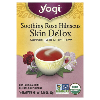 Yogi Tea, Skin DeTox, Soothing Rose Hibiscus, 16 Tea Bags, 1.12 oz (32 g)