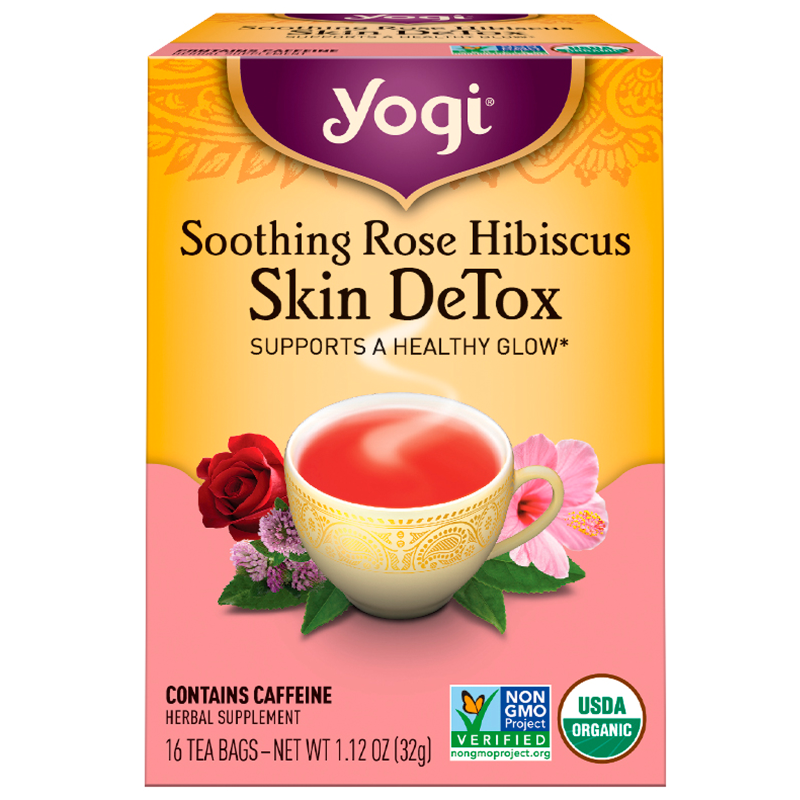 Yogi Tea, Skin DeTox, Soothing Rose Hibiscus, 16 Tea Bags, 1.12 oz (32