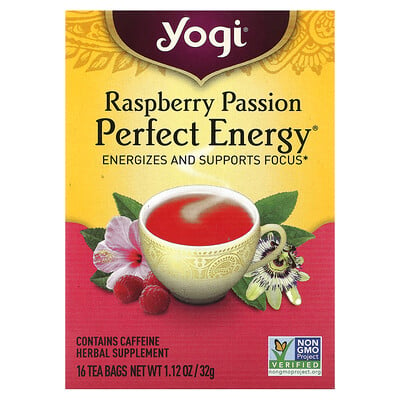 

Yogi Tea Perfect Energy, малиновая страсть, 16 чайных пакетиков, 32 г (1,12 унции)