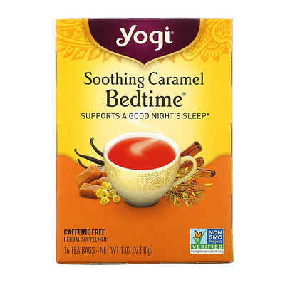 Yogi Tea Bedtime, успокаивающая карамель, без кофеина, 16 чайных пакетиков, 30 г (1,07 унций)