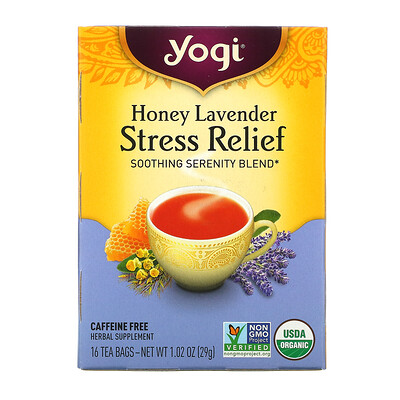 Yogi Tea Stress Relief мед и лаванда без кофеина 16 чайных пакетиков 29 г (1 02 унции)