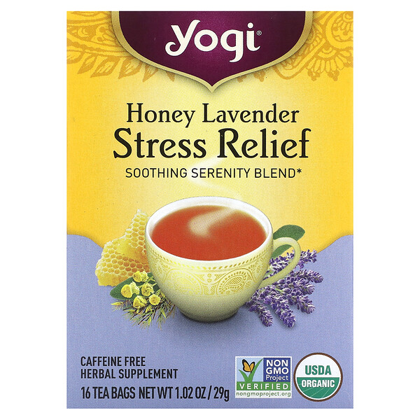 Yogi Tea‏, Stress Relief, דבש ולבנדר, נטול קפאין, 16 שקיקי תה, 29 גרם (1.02 אונקיות)