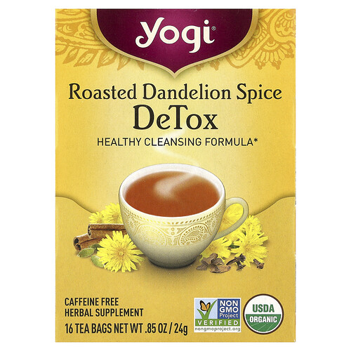 Yogi Tea DeTox, Roasted Dandelion Spice, Caffeine Free, 16 Tea Bags, 0.85 oz (24 g)