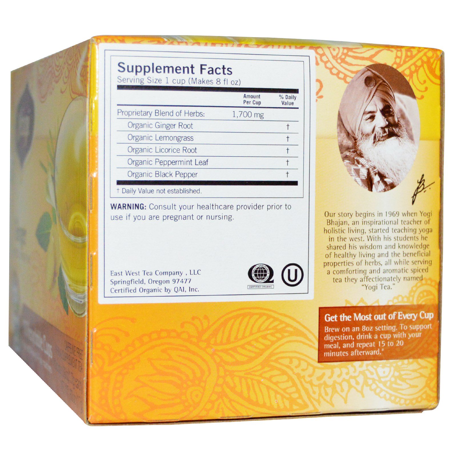 Yogi Tea, Organic, Ginger, Herbal Supplement Tea, Caffeine Free, 10