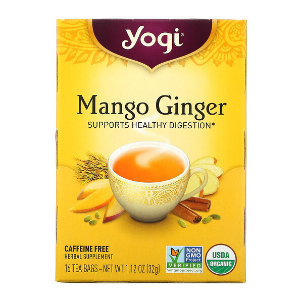 Yogi Tea, Mango Ginger, Caffeine Free, 16 Tea Bags, 1.12 oz (32 g) - iHerb