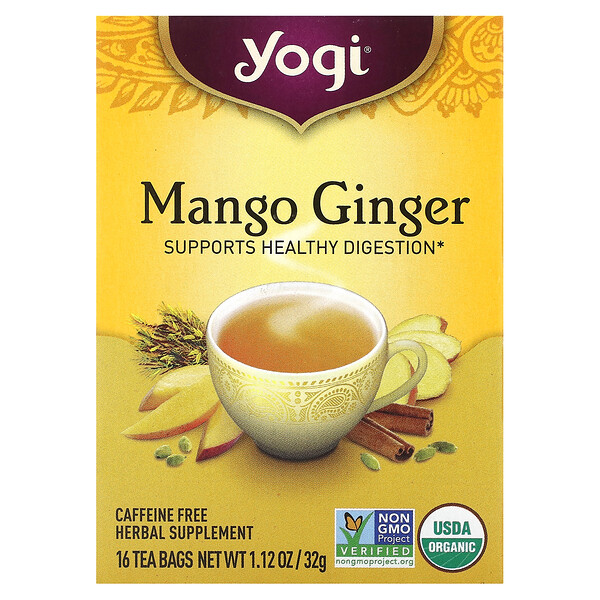 Yogi Tea‏, מנגו וג'ינג'ר, נטול קפאין, 16 שקיקי תה, 32 גרם (1.12 אונקיות)
