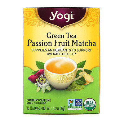 Yogi Tea зеленый чай, матча с маракуйей, 16 чайных пакетиков, 32 г (1,12 унции)