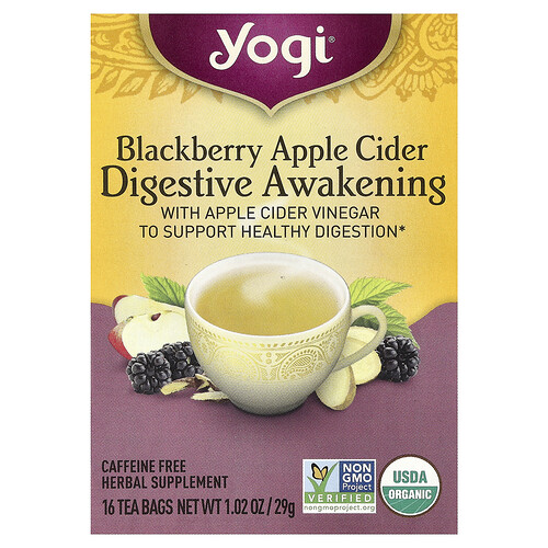Yogi Tea, Digestive Awakening, Blackberry Apple Cider, Caffeine Free, 16 Tea Bags, 1.02 oz (29 g)
