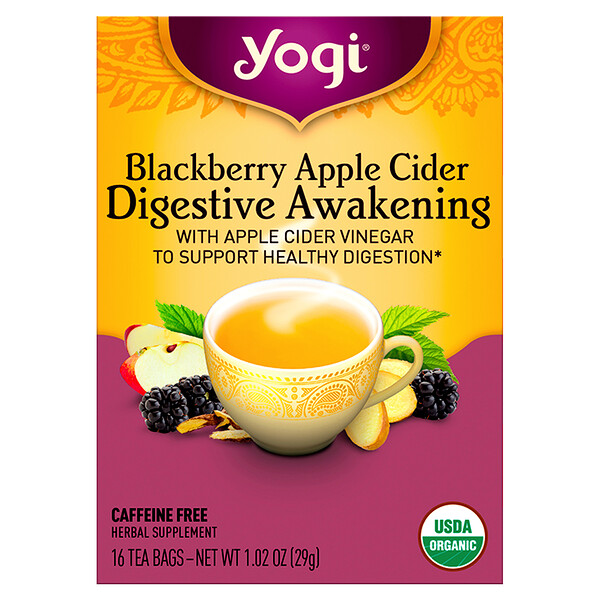Yogi Tea, Digestive Awakening, Blackberry Apple Cider, Caffeine Free, 16 Tea Bags, 1.02 oz (29 g)