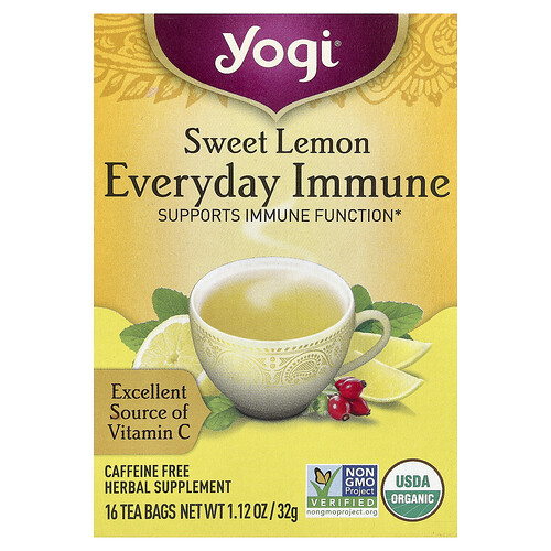 Yogi Tea Everyday Immune, Sweet Lemon, Caffeine Free, 16 Tea Bags, 1.12 oz (32 g) Each