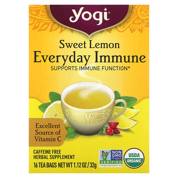 Yogi Tea, Sweet Lemon Everyday Immune, Caffeine Free, 16 Tea Bags, 1.12 ...