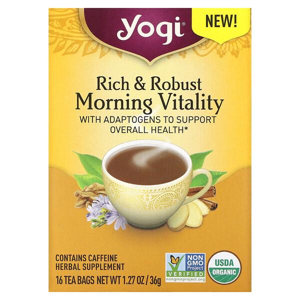 Yogi Tea‏, Rich & Robust Morning Vitality‏, 16 תיונים, 36 גרם (1.27 אונקיות)
