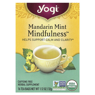 Yogi Tea, Mindfulness™, Mandarina e Menta, Sem Cafeína, 16 Saquinhos de Chá, 32 g (1,12 oz)