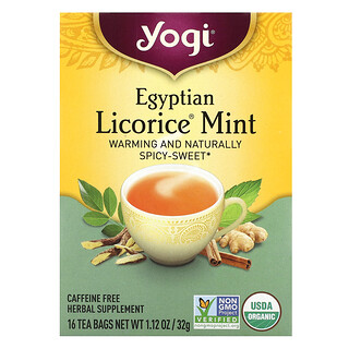 Yogi Tea, Egyptian Licorice®, Menta, Sin cafeína, 16 bolsitas de té, 32 g (1,12 oz)