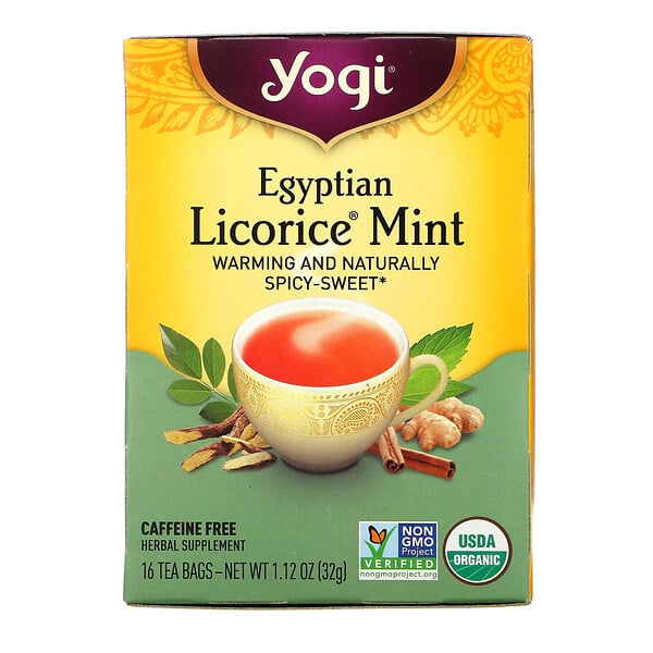 Yogi Tea, египетская солодка и мята, без кофеина, 16 чайных пакетиков, 32 г (1,12 унций)