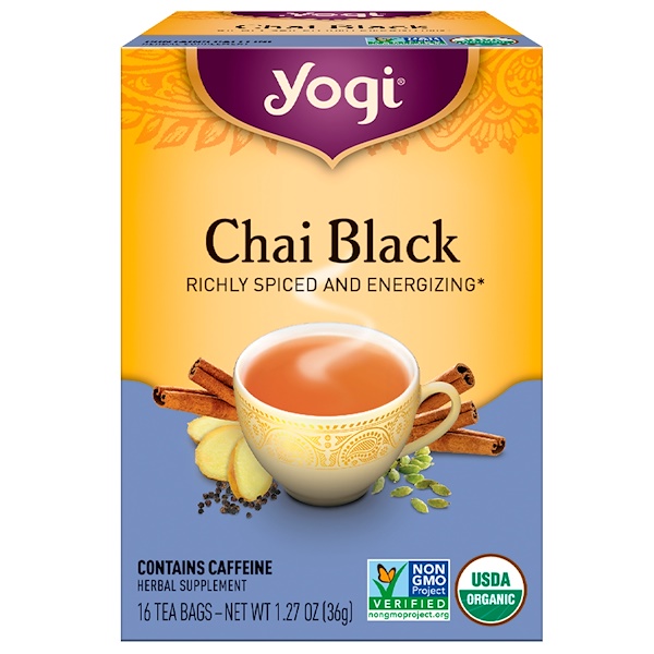 Yogi Tea, Chai Black, Caffeine, 16 Tea Bags, 1.27 oz (36 g) iHerb