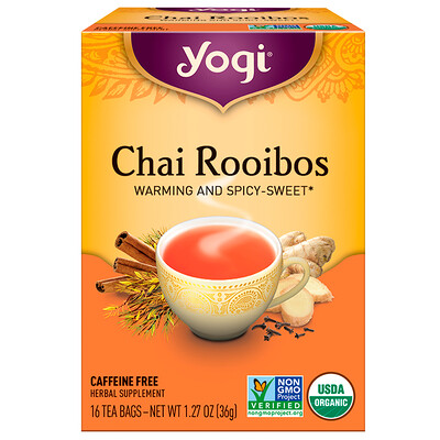 Купить Chai Rooibos, органический чай без кофеина, 16 чайных пакетиков, 36 г (1, 27 унции)