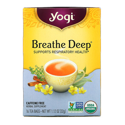 Yogi Tea Breathe Deep, Caffeine Free, 16 Tea Bags, 1.12 oz (32 g)