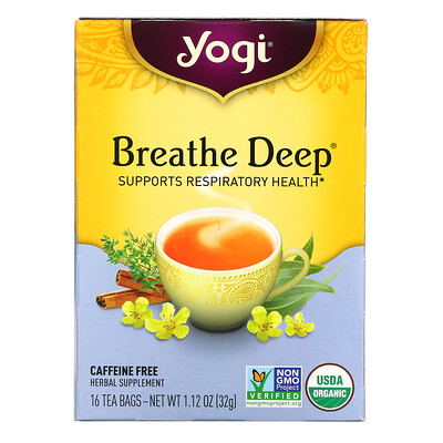Yogi Tea Breathe Deep, без кофеина, 16 чайных пакетиков, 32 г (1,12 унции)