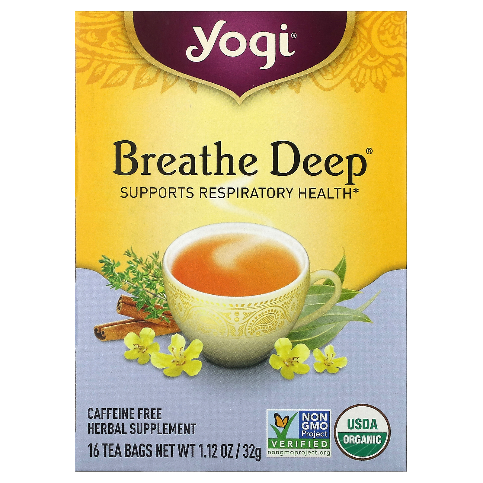 Yogi Tea, Breathe Deep, Caffeine Free, 16 Tea Bags, 1.12 oz (32 g)