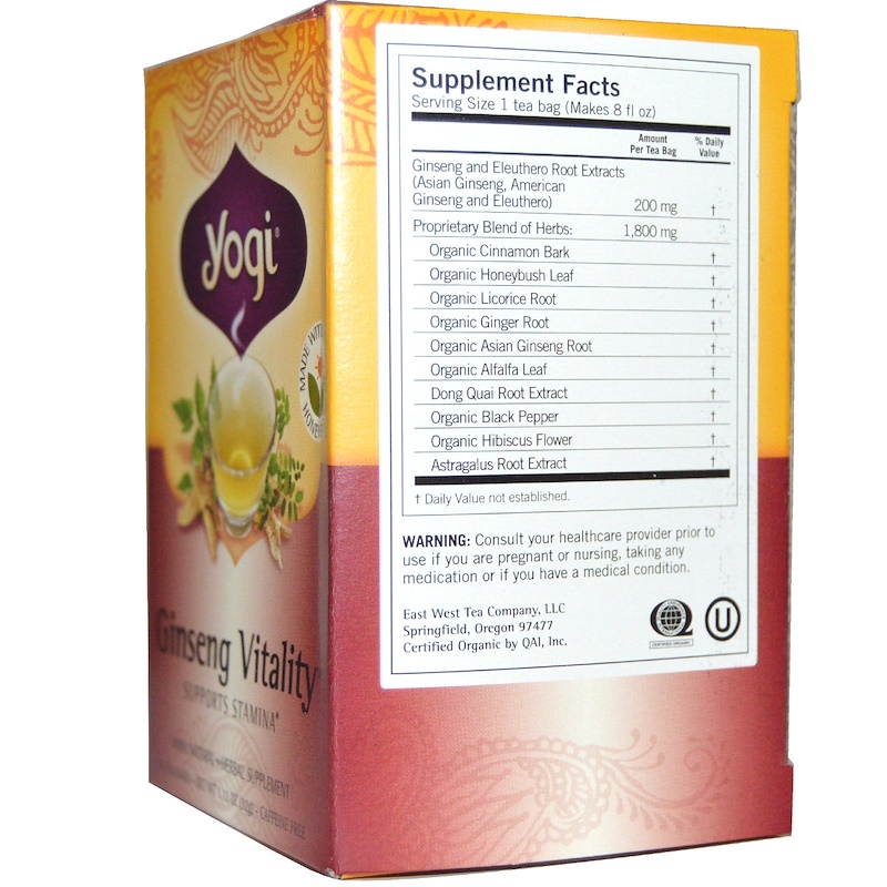 Yogi Tea, Ginseng Vitality, Caffeine Free, 16 Tea Bags, 1.12 oz (32 g