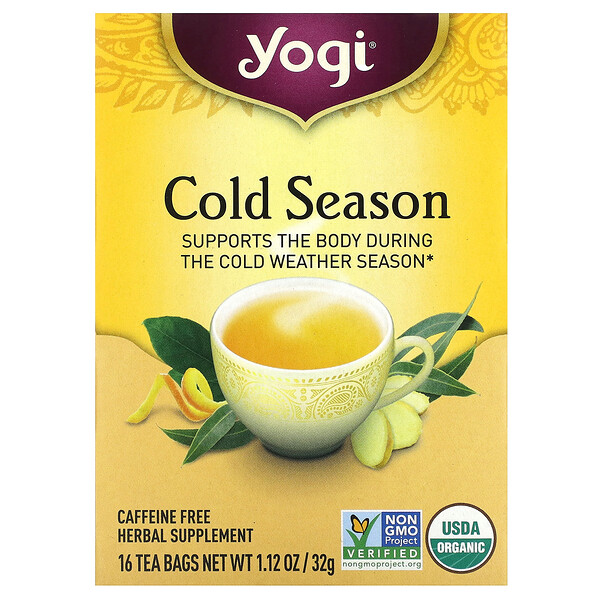 Yogi Tea‏, Organic, Cold Season, Caffeine Free, 16 Tea Bags, 1.12 oz (32 g)