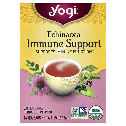 Yogi Tea, Echinacea Immune Support, Caffeine Free, 16 Tea Bags, 0.85 oz (24 g)