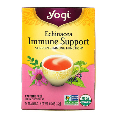 Yogi Tea Immune Support с эхинацеей, без кофеина, 16 чайных пакетиков, 24 г (85 унций)