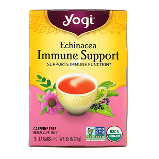 Yogi Tea, Equinacea para el Soporte Inmune, Sin Cafeína, 16 Saquitos de Té, .85 oz (24 g)