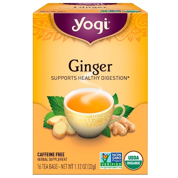 Yogi Tea, オーガニックジンジャー, カフェインフリー, 16ティーバッグ, 1.12 oz (32 g)