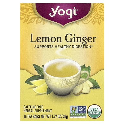 Product Image for Yogi Tea, Lemon Ginger, Caffeine Free, 16 Tea Bags, 1.27 oz (36 g)