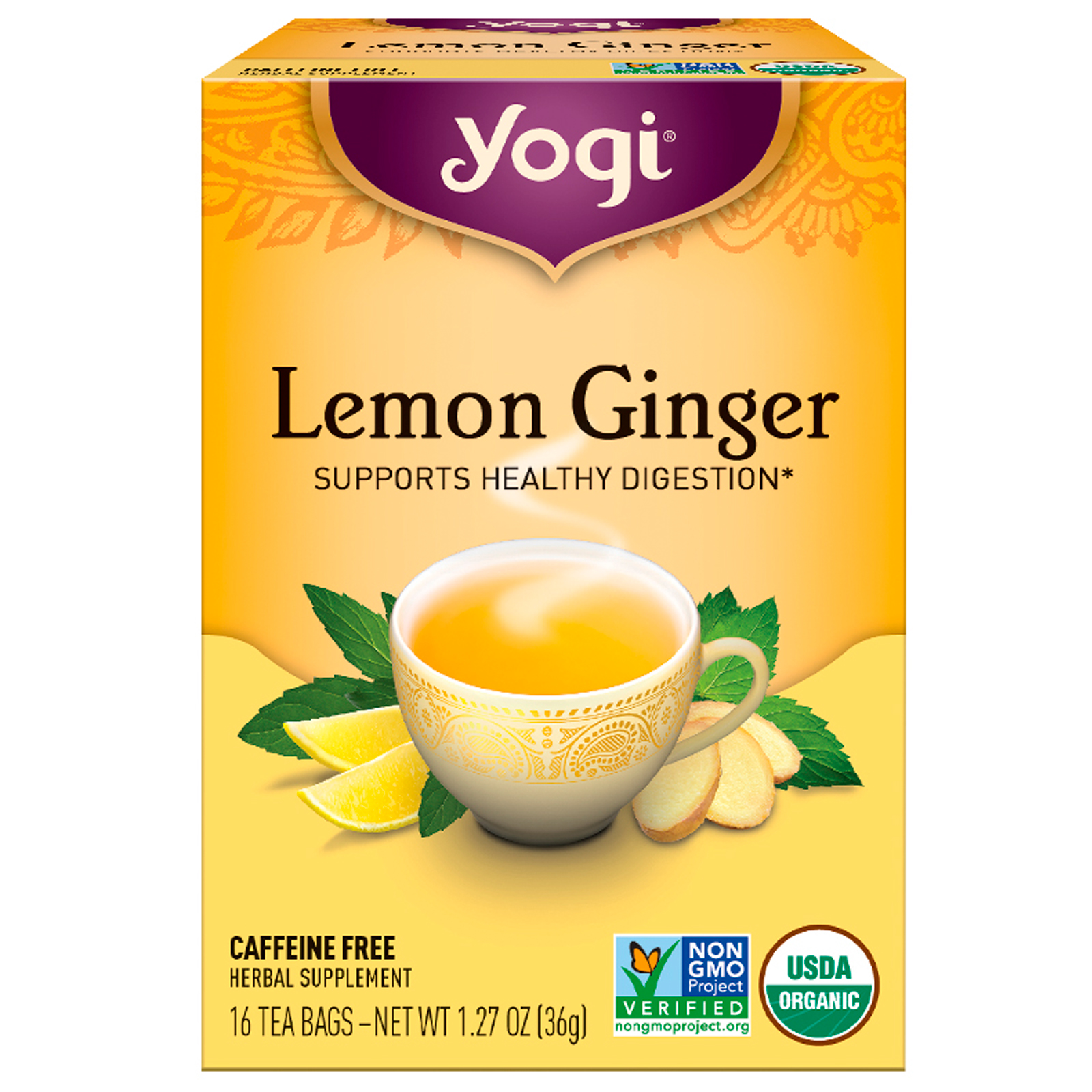 Yogi Tea Lemon Ginger Caffeine Free 16 Tea Bags 1 27 Oz 36 G Iherb