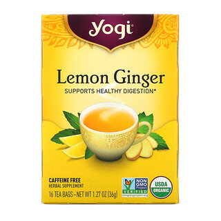 Yogi Tea, レモンジンジャー、カフェインフリー、ティーバッグ16袋、36g（1.27オンス）