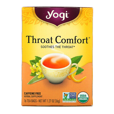 Купить Yogi Tea Throat Comfort, без кофеина, 16 чайных пакетиков, 36 г (1, 27 унции)