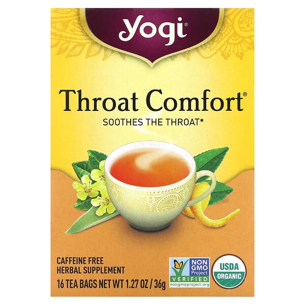 Yogi Tea, Throat Comfort, Caffeine Free, 16 Tea Bags, 1.27 Oz (36 G)