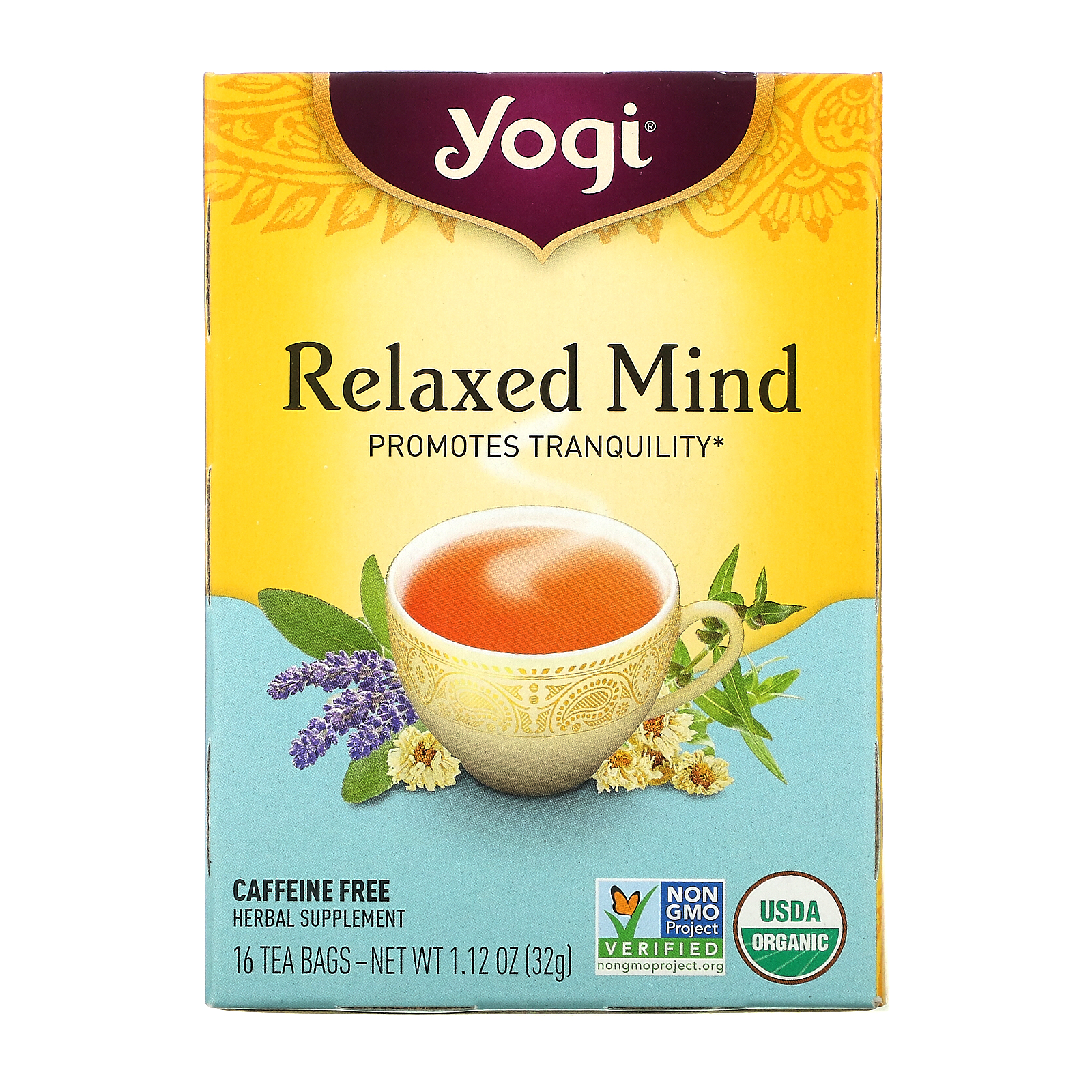 Yogi Tea, Relaxed Mind, Caffeine Free, 16 Tea Bags, 1.12 oz (32 g) iHerb
