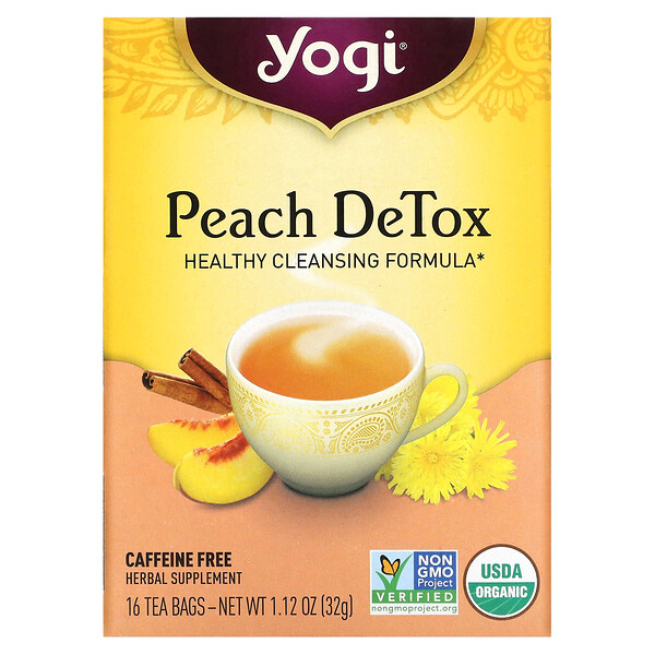 Yogi Tea, Peach DeTox, Caffeine Free, 16 Tea Bags, 1.12 oz (32 g)