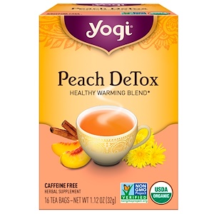 Yogi Tea, Peach Detox, без кофеина, 16 пакетиков, 1,12 унции (32 г)
