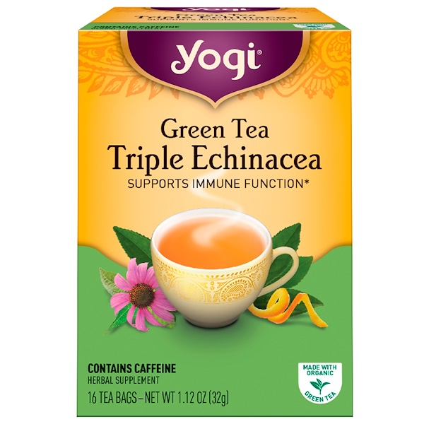 Yogi Tea, Green Tea Triple Echinacea, 16 Tea Bags, 1.12 oz (32 g) iHerb