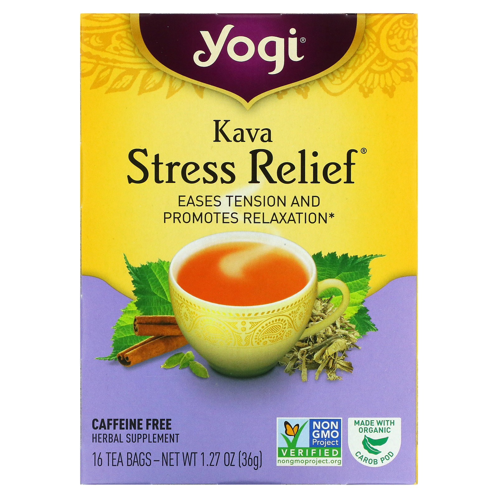 Yogi Tea Kava Stress Relief カヴァストレスリリーフ カフェインフリー ティーバッグ16袋