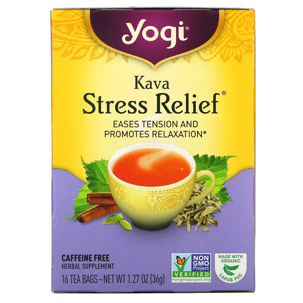 Yogi Tea, Kava Stress Relief, Caffeine Free, 16 Tea Bags, 1.27 oz (36 g