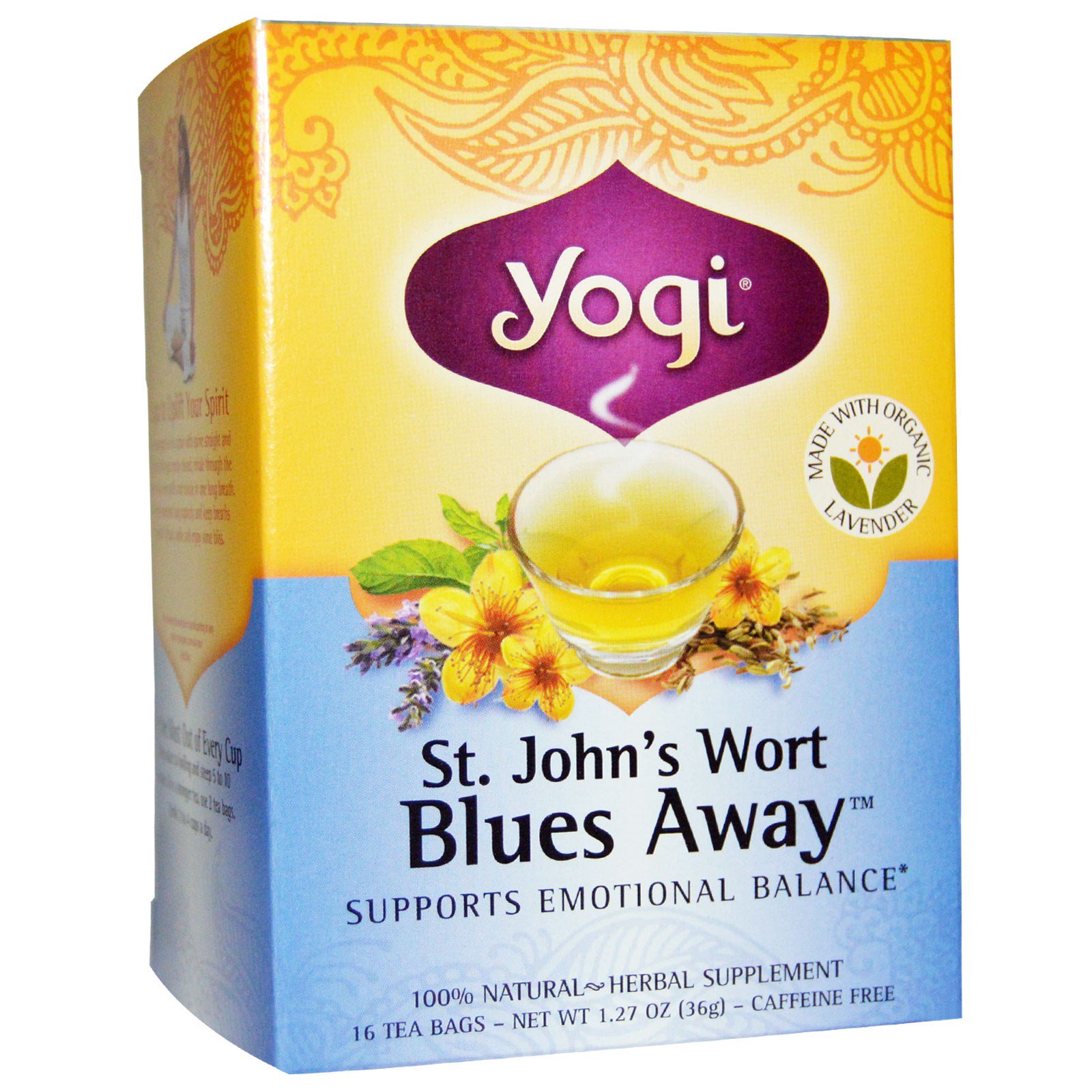 Yogi Tea مضاد للاكتئاب نبتة سانت جونز خالية من الكافيين 16 عبوة شاي 1 27 أوقية 36 جرام Iherb