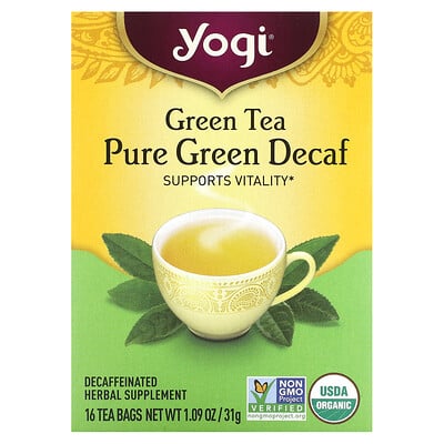 Yogi Tea Зеленый чай Pure Green Decaf, 16 чайных пакетиков, 1.09 унций (31 г)